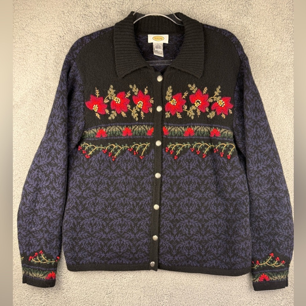 Talbots lambswool sweater embroidered cardigan size large